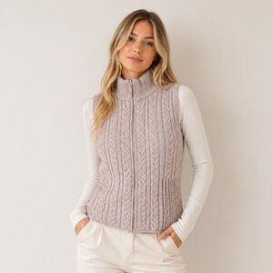 Joie Women’s Tan Cable Knit Zip-Up Reversable Viscose Vest Size Medium